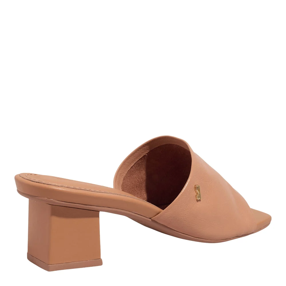 Mule Couro Nobre Soft Marrom Doce de Leite Salto Bloco Bico Quadrado - vista 3 de 3
