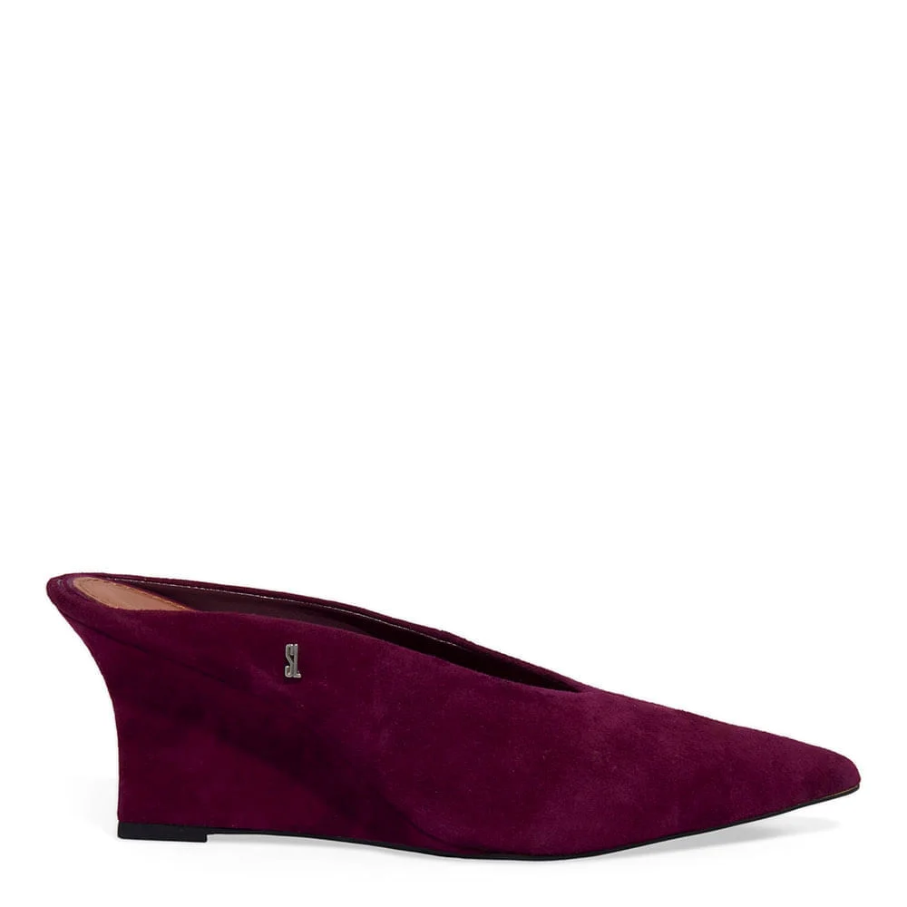 Scarpin Mule Couro Camurça Anabela Roxo - vista 1 de 5