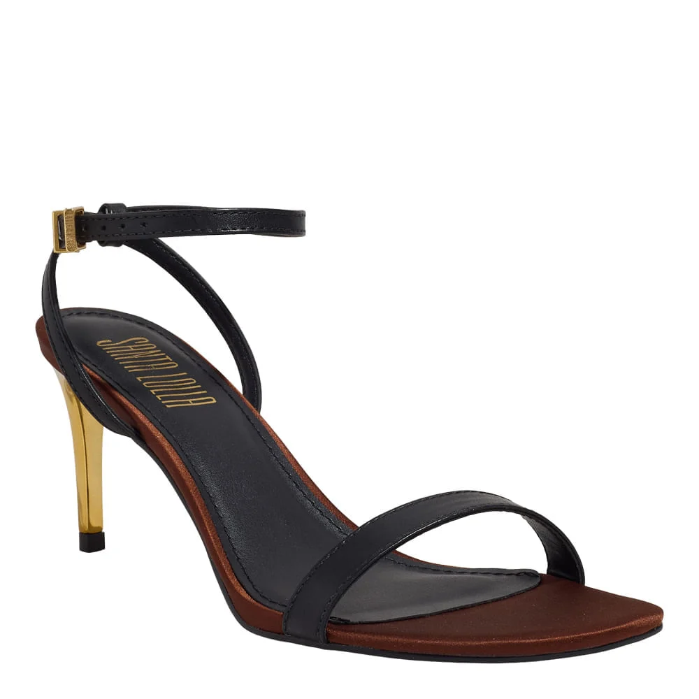 Sandália Couro Pelica Soft Salto Fino Preto - vista 2 de 3