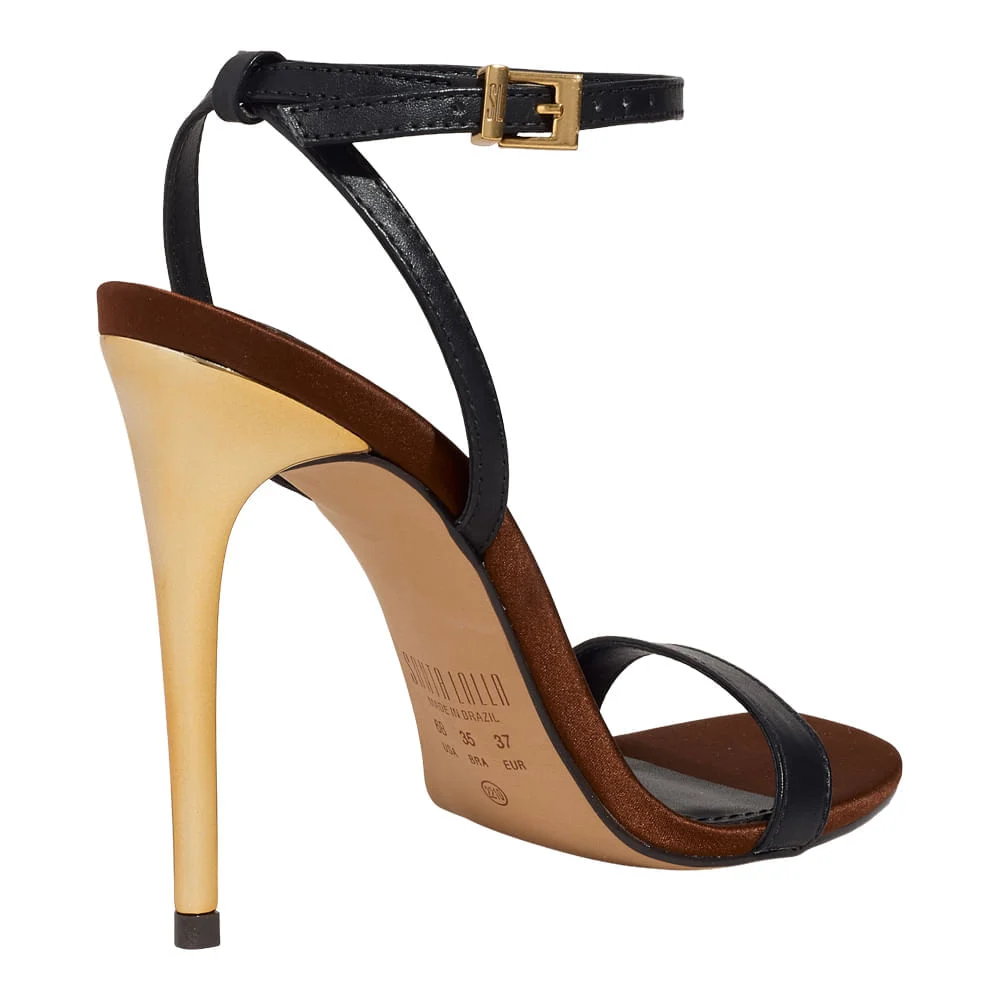 Sandália Couro Pelica Soft Salto Alto Fino Preto - vista 3 de 4