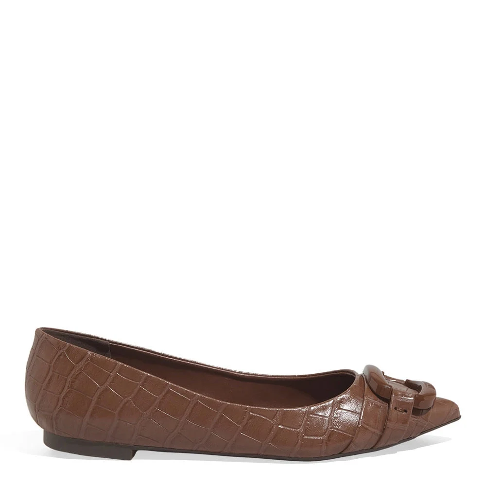 Sapatilha Croco Bico Fino Marrom Terra Fivela - vista 1 de 6