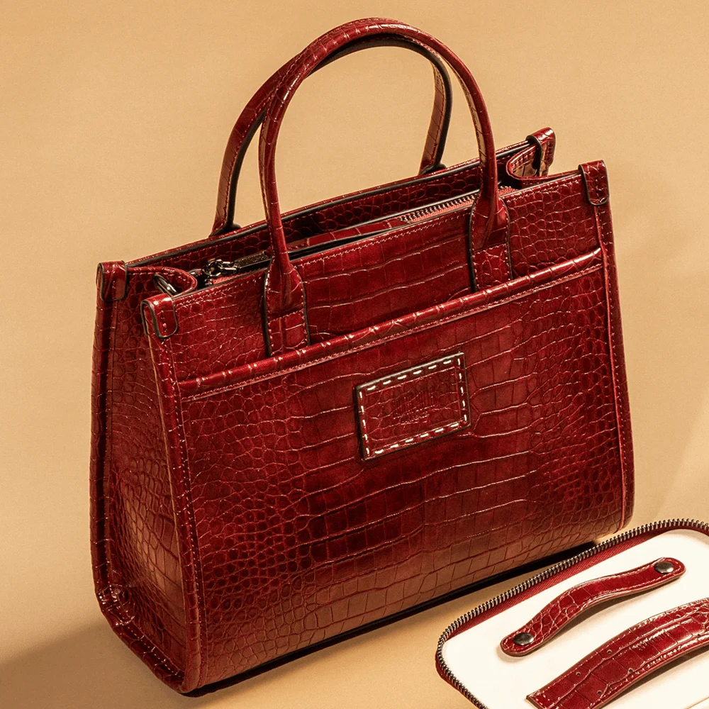 Bolsa Tote Média Croco Roxo Berry Alça Transversal - vista 1 de 8