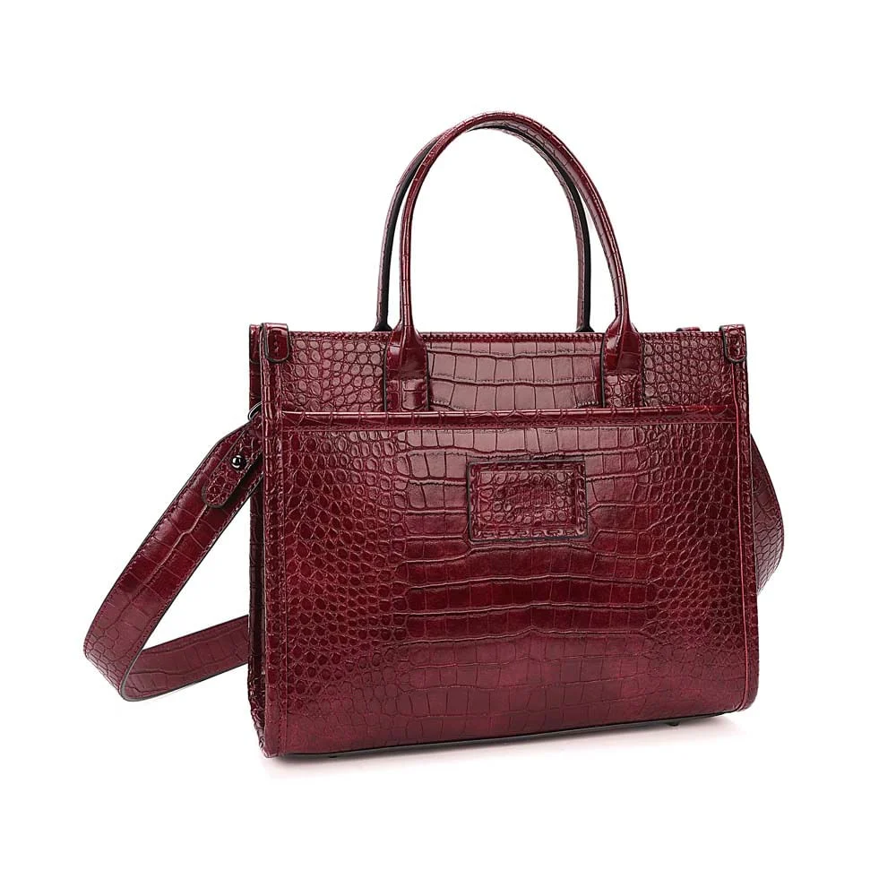 Bolsa Tote Média Croco Roxo Berry Alça Transversal - vista 3 de 8