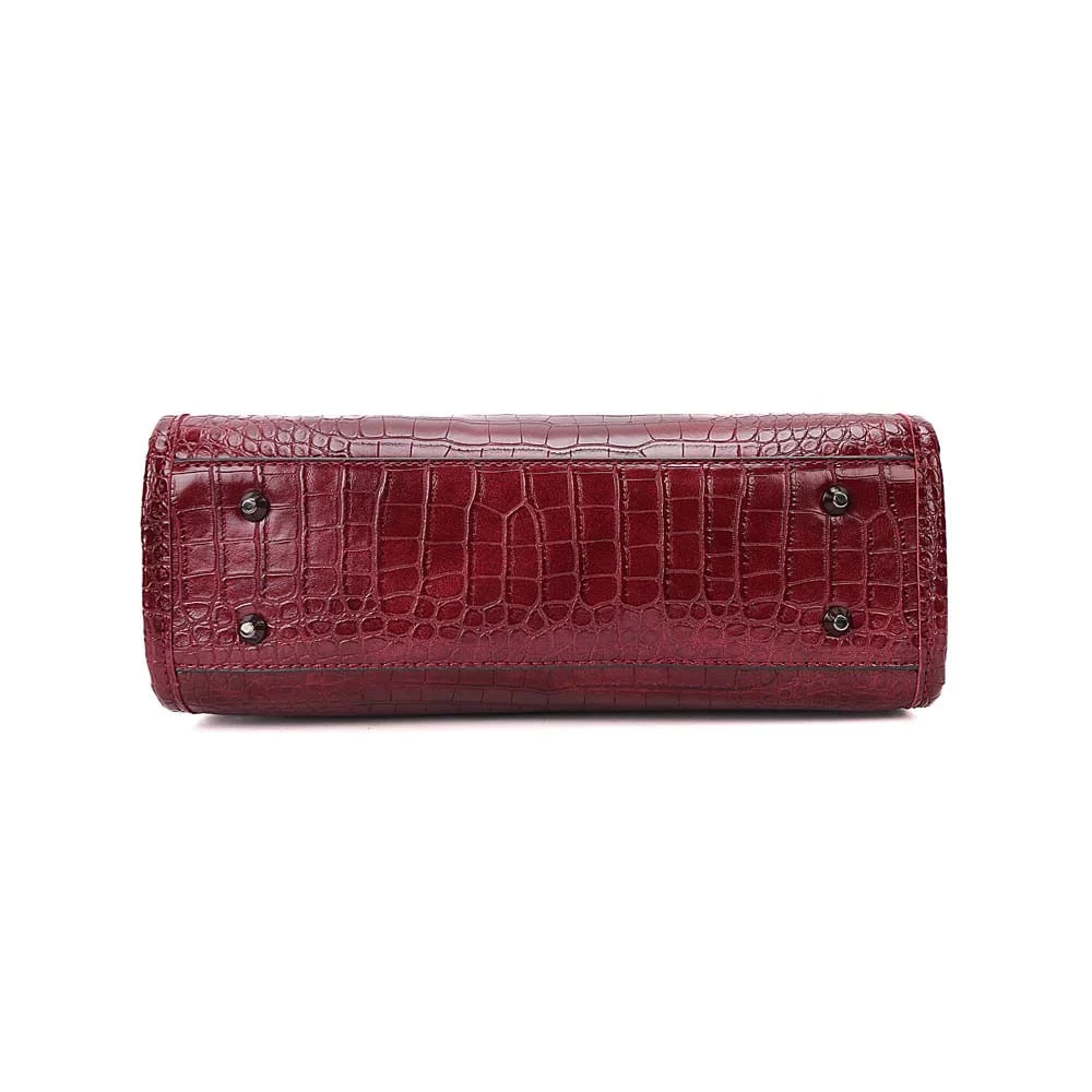 Bolsa Tote Média Croco Roxo Berry Alça Transversal - vista 7 de 8