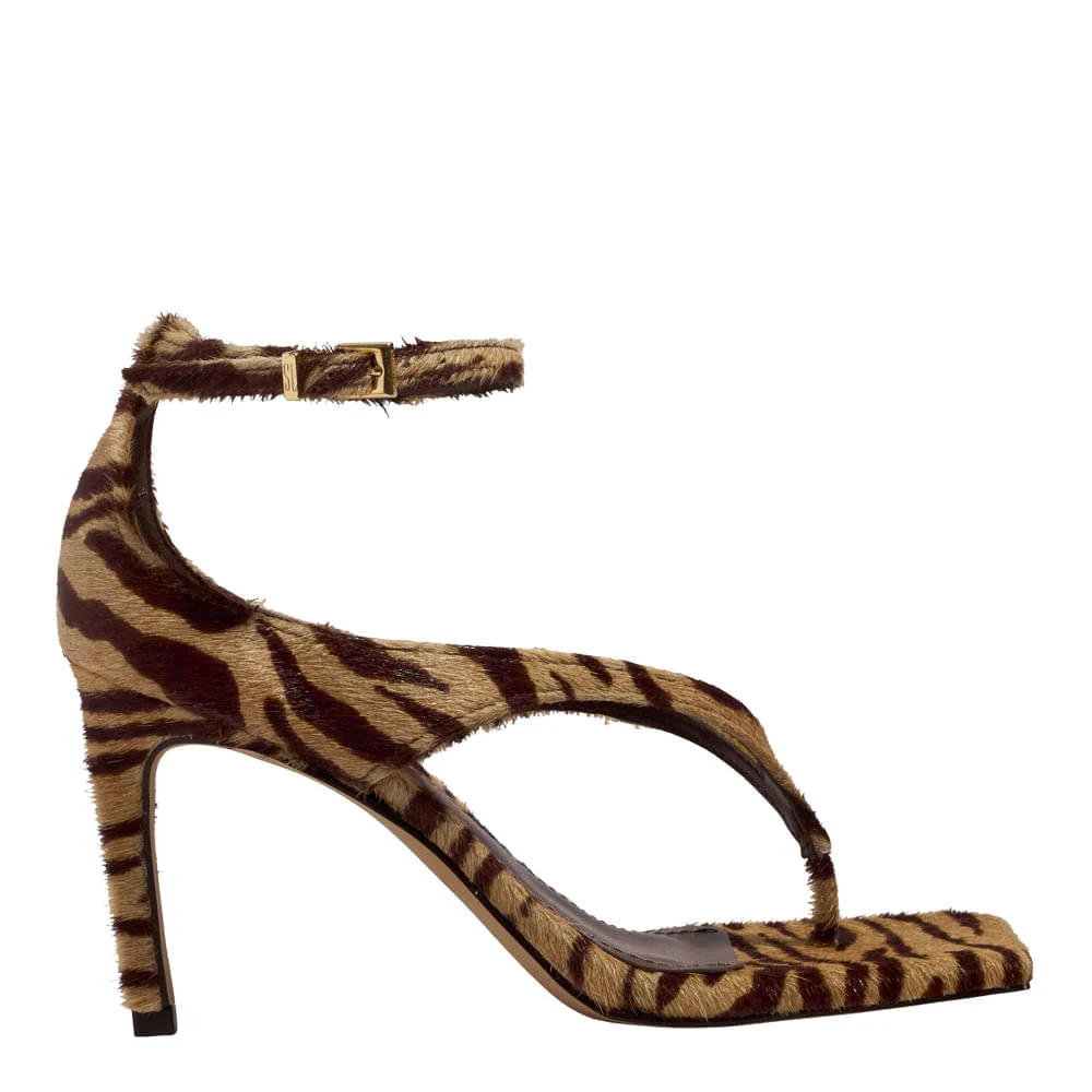 Sandália de Dedo Couro Pelo Estampa Animal Print Zebra Salto Alto Fino - vista 1 de 5
