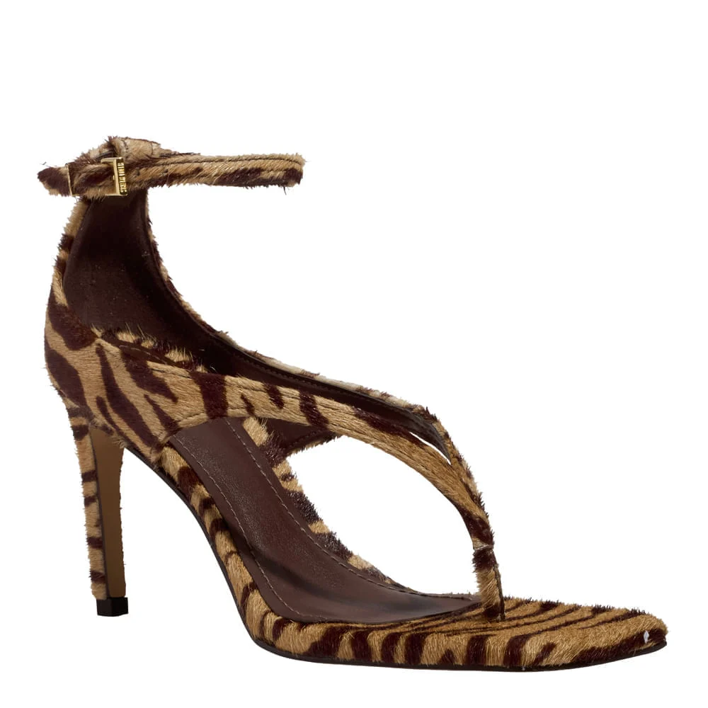 Sandália de Dedo Couro Pelo Estampa Animal Print Zebra Salto Alto Fino - vista 2 de 5