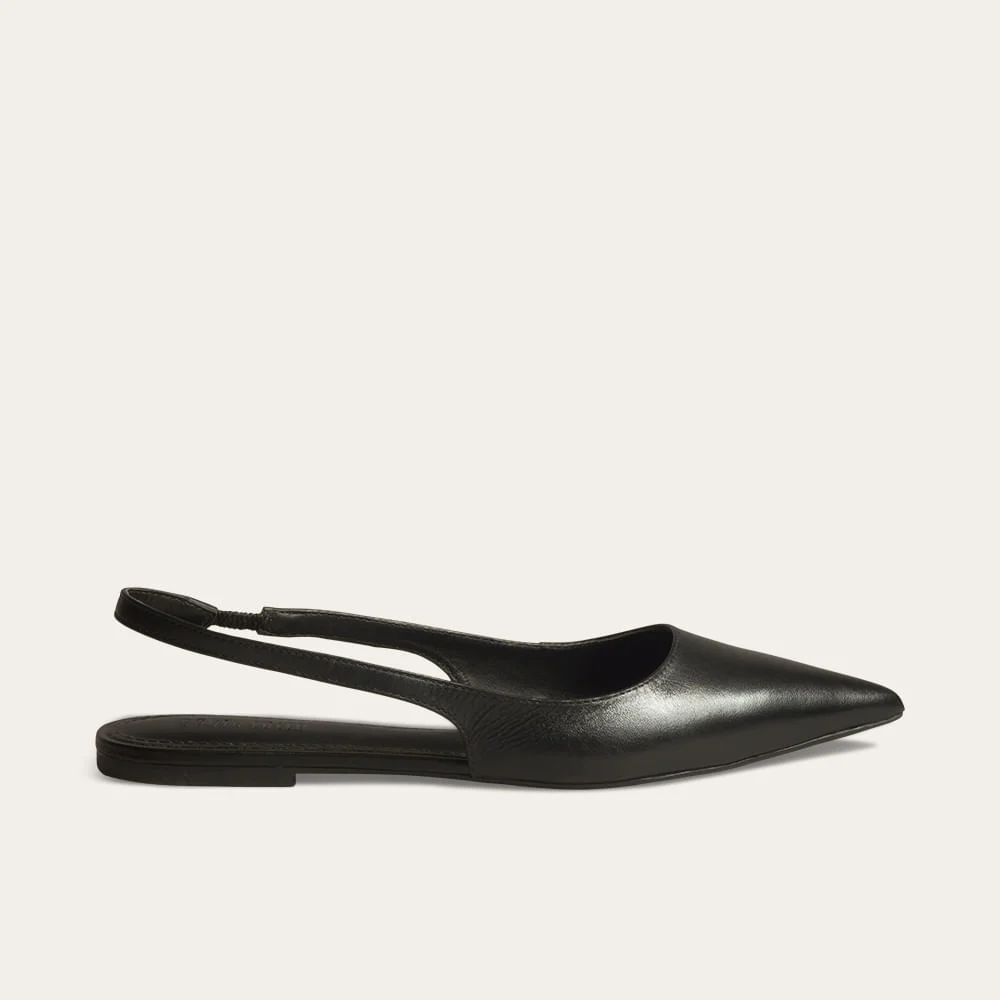 Sapatilha Slingback Bico Fino Couro Nobre Preto - vista 1 de 2