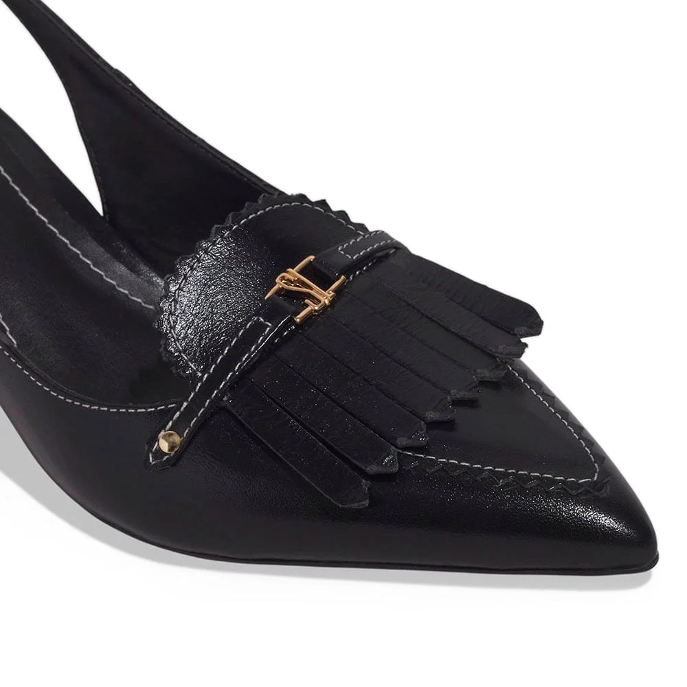 Scarpin Slingback Couro Confort Preto - vista 4 de 5