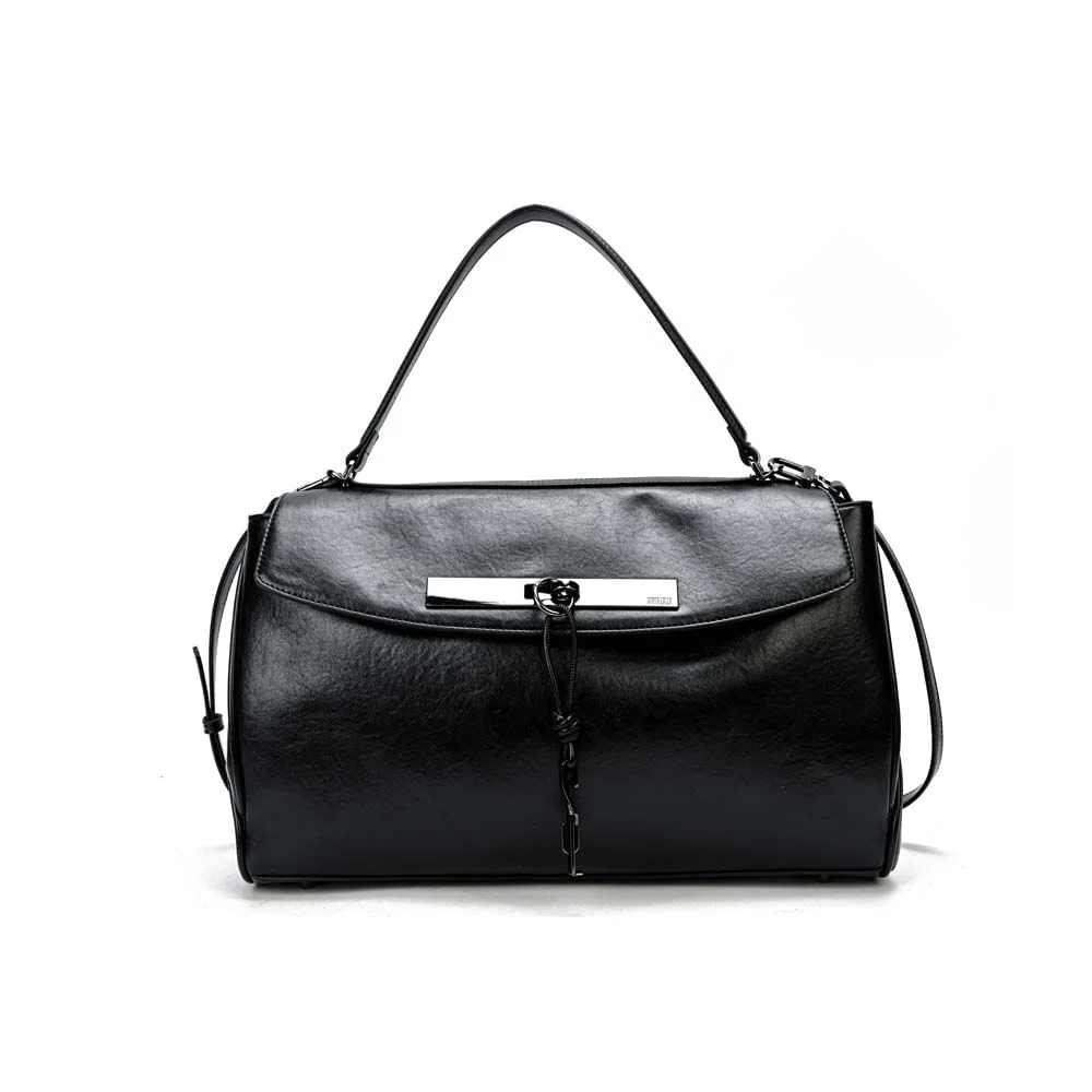 Bolsa Quadrada Rústico Liso Preto Alça Dupla - vista 1 de 7