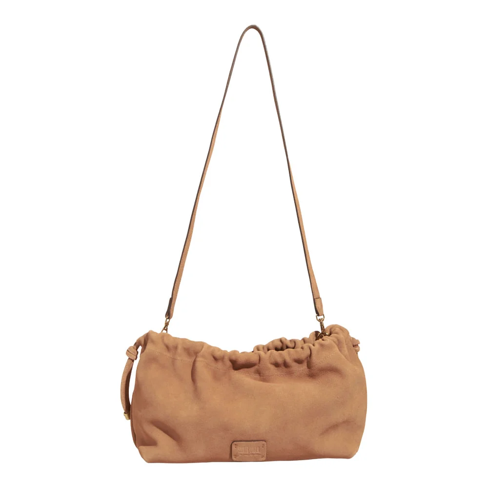 Bolsa Pequena Couro Camurça Marrom Safari Alça Transversal - vista 1 de 5