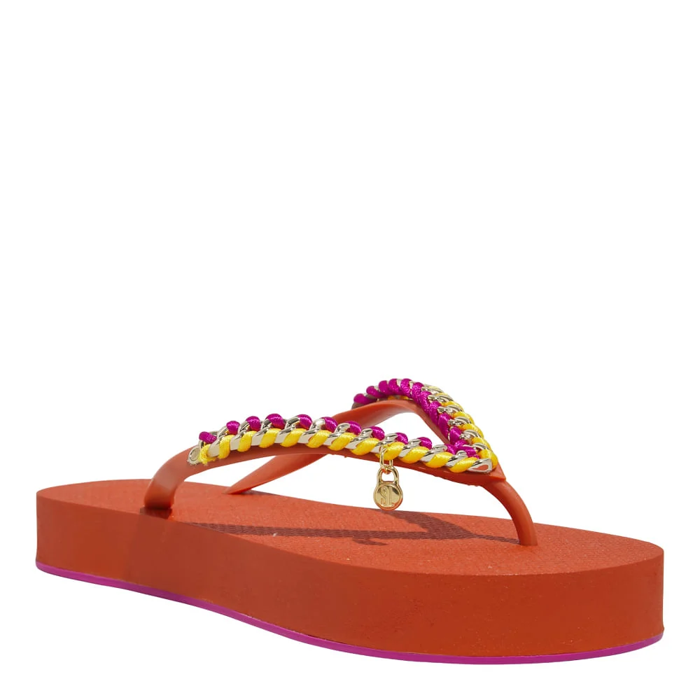 Chinelo Flatform Borracha Laranja Corrente - vista 2 de 6