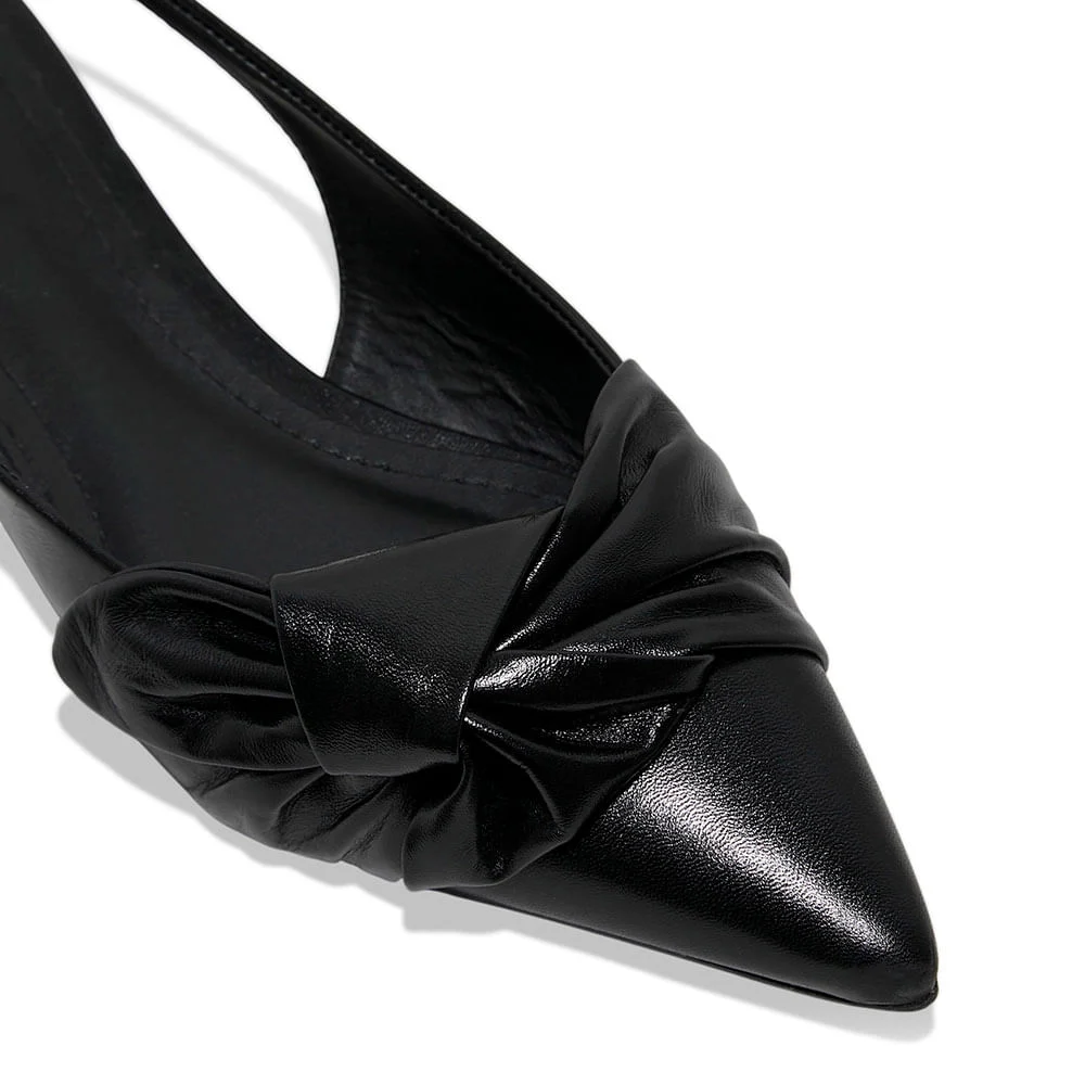 Sapatilha Slingback Couro Bico Fino Laço Preto - vista 3 de 6