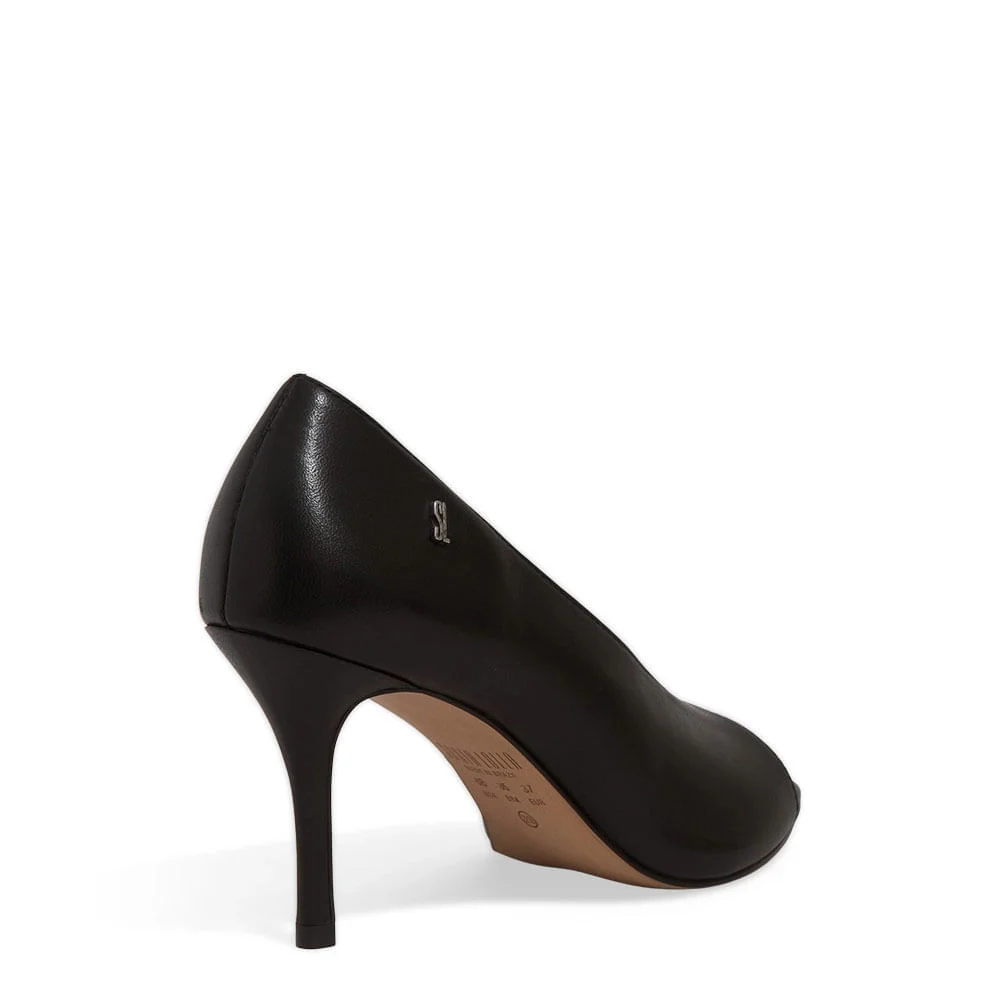 Peep Toe Couro Salto Médio Fino Preto - vista 5 de 5