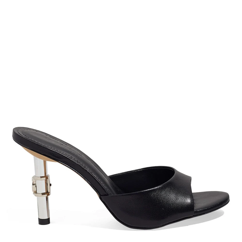 Mule Couro Confort Preto Salto Fino Metal - vista 1 de 5