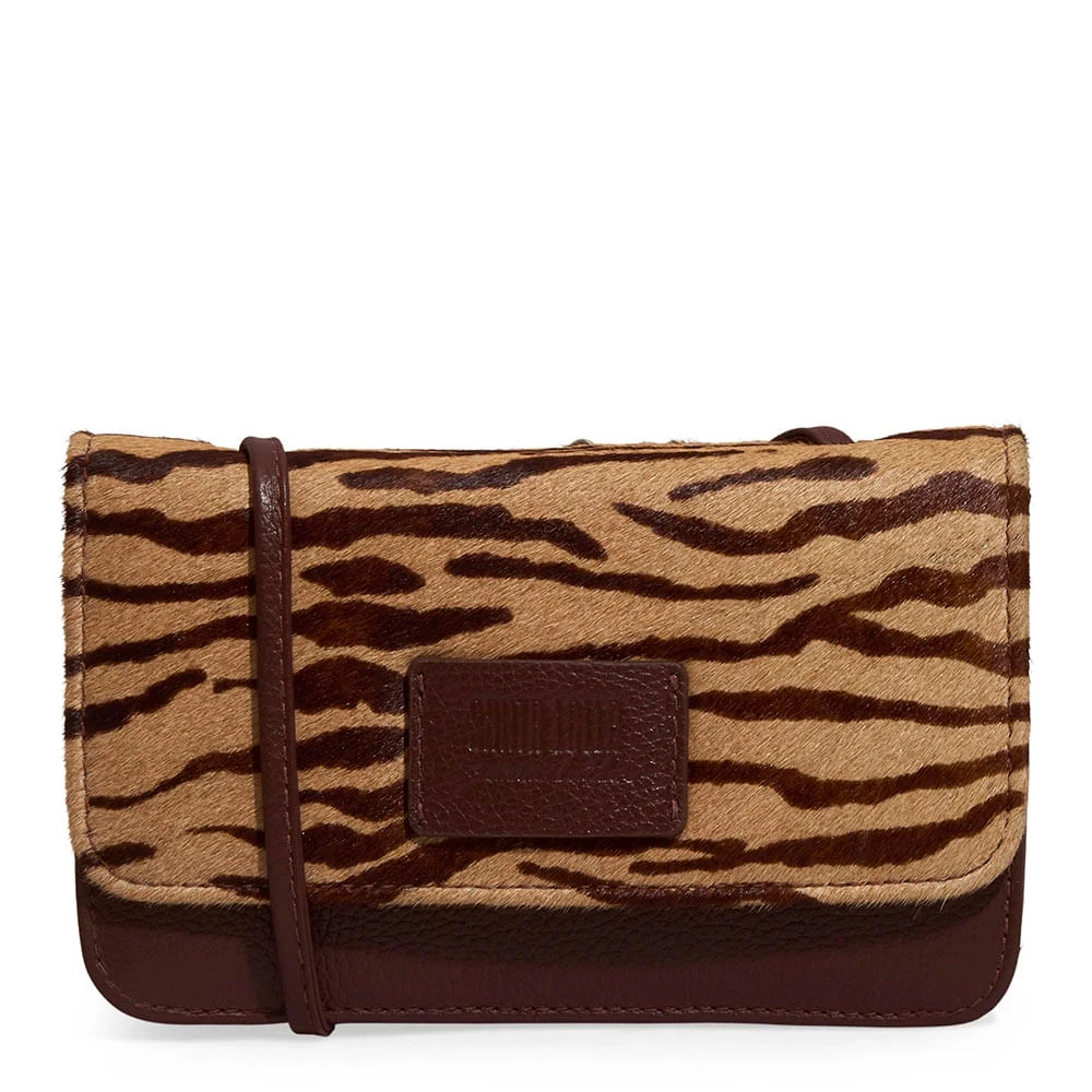 Bolsa Pequena Couro Estampa Pelo Zebra Marrom Brown Alça Transversal - vista 1 de 4