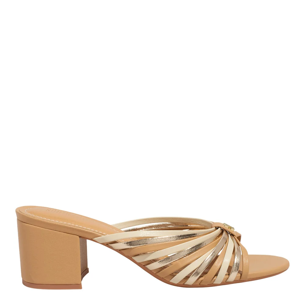 Mule Napa Soft Bege Palha Salto Bloco - vista 1 de 3