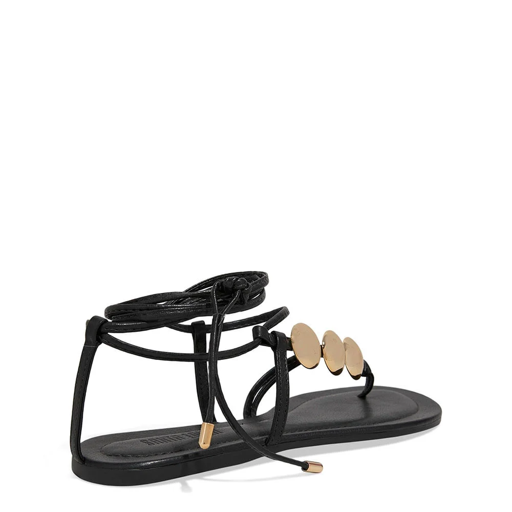 Rasteira Amarração Tachas Napa Soft Preto - vista 3 de 6