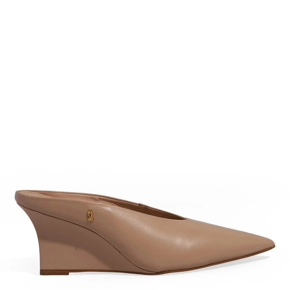 Scarpin Mule Couro Pelica Anabela Bege - vista 1 de 3