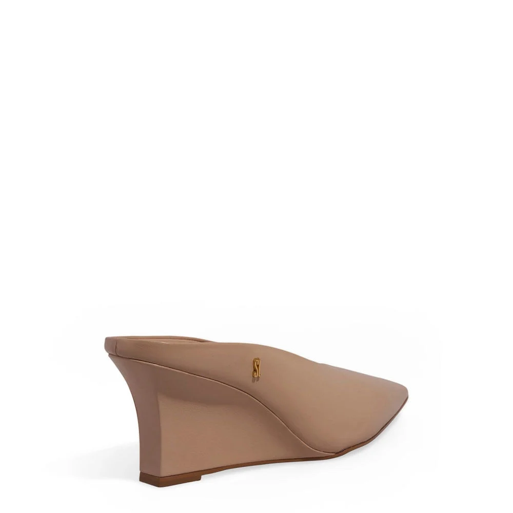 Scarpin Mule Couro Pelica Anabela Bege - vista 3 de 3