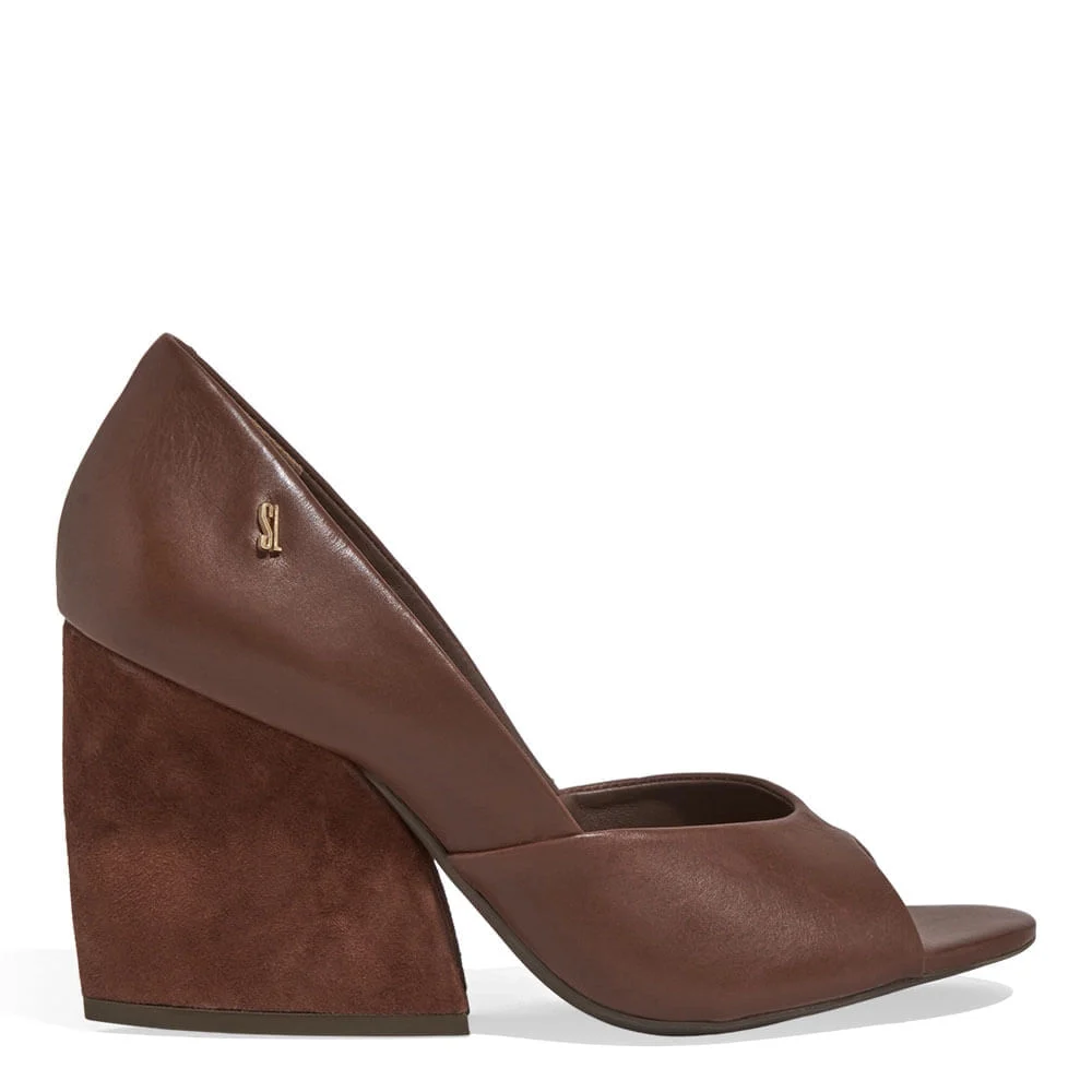 Peep Toe Couro Pelica Soft Salto Grosso Marrom Dark Cocoa - vista 1 de 3