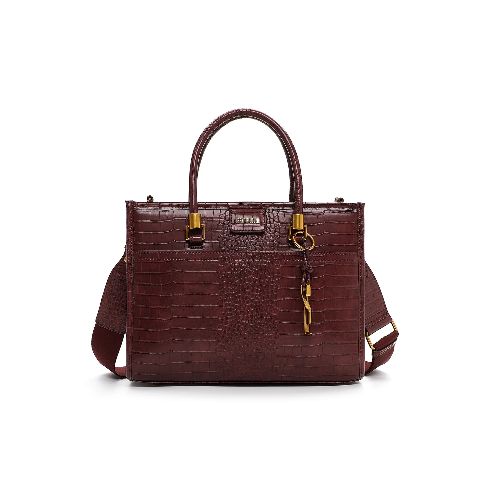 Bolsa Grande Quadrada Croco Roxo Berry Transversal - vista 1 de 5
