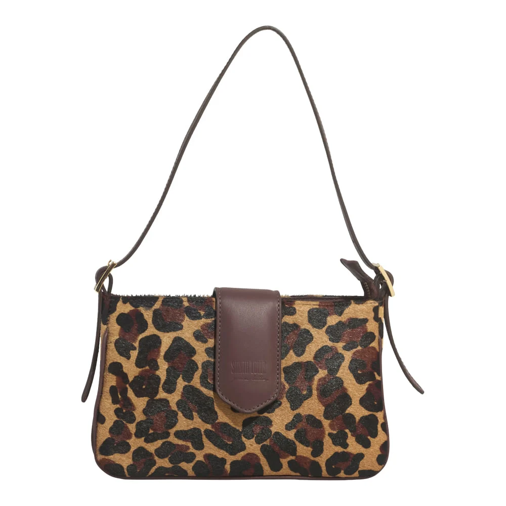 Bolsa Pequena Couro Pelo Estampa Animal Print Onça Alça de Ombro - vista 1 de 3