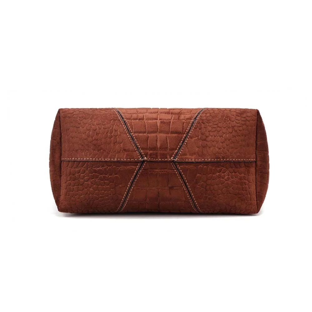 Bolsa Tote Média Croco Nobuck Marrom Dark Alça Longa - vista 6 de 7