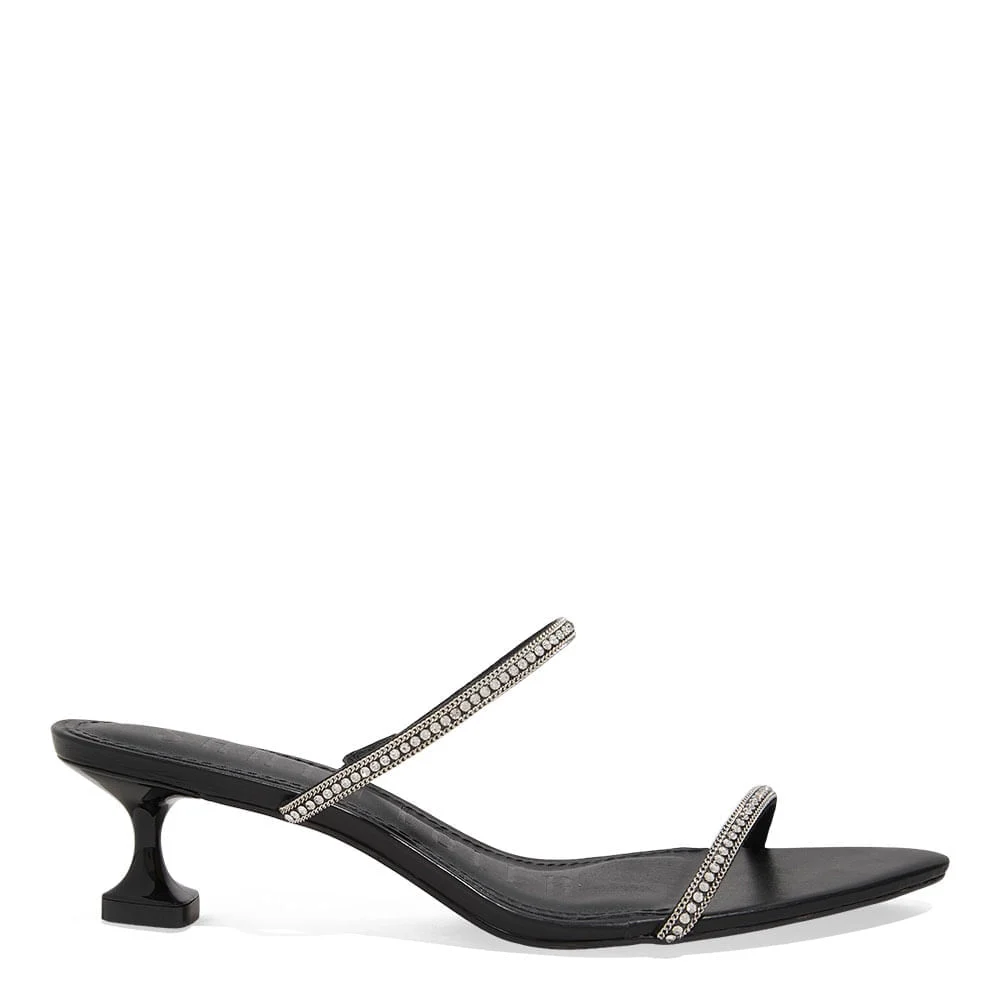Mule Couro Pelica Soft Brilho Strass Salto Taça Preto - vista 1 de 5