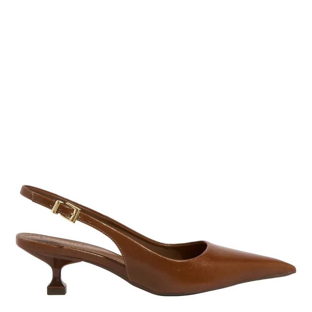 Scarpin Slingback Couro Confort Salto Baixo Marrom Terracota - vista 1 de 4