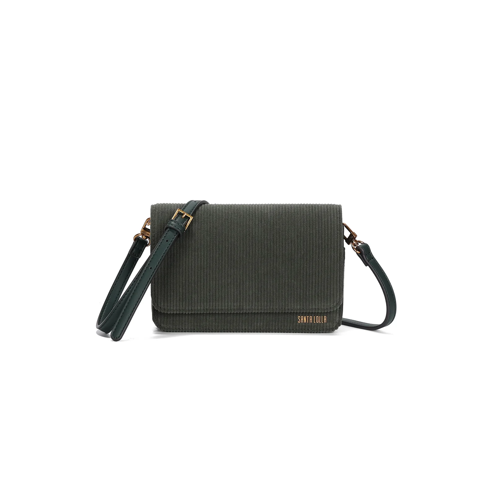 Bolsa Pequena Veludo Cotelê Verde Transversal - vista 1 de 3