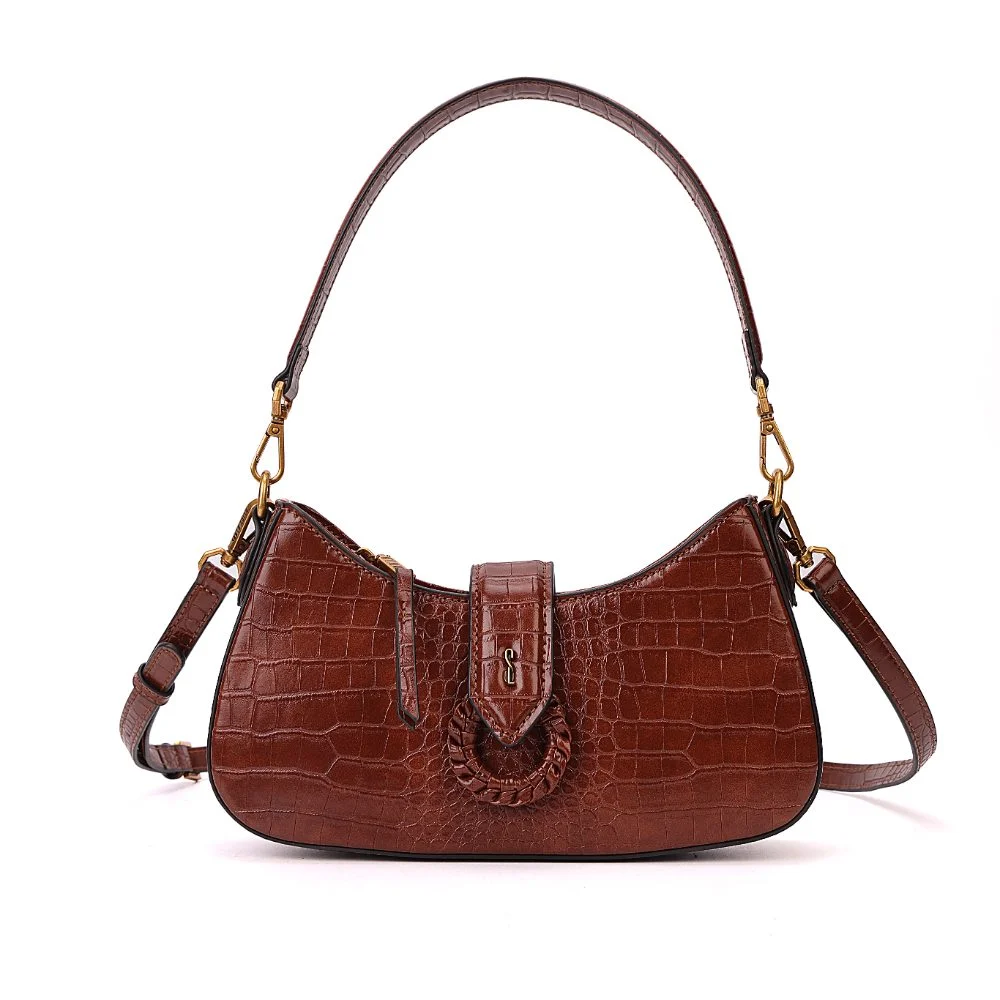 Bolsa Baguete Pequena Croco Marrom Terracota - vista 1 de 7