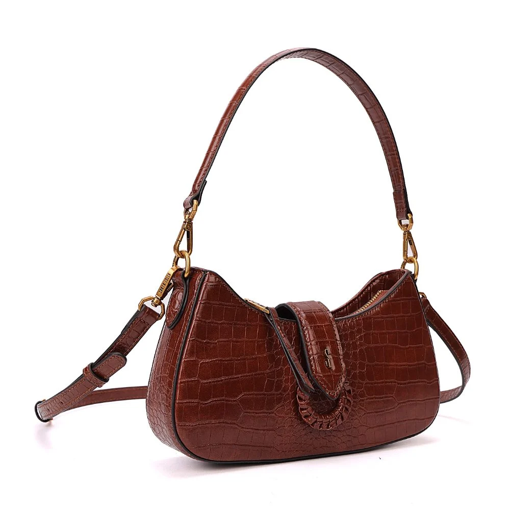 Bolsa Baguete Pequena Croco Marrom Terracota - vista 2 de 7