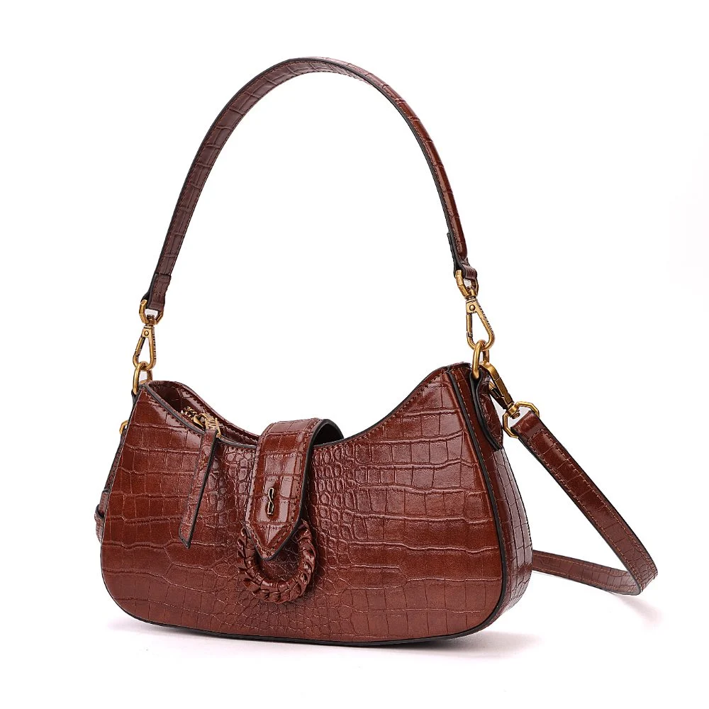 Bolsa Baguete Pequena Croco Marrom Terracota - vista 3 de 7