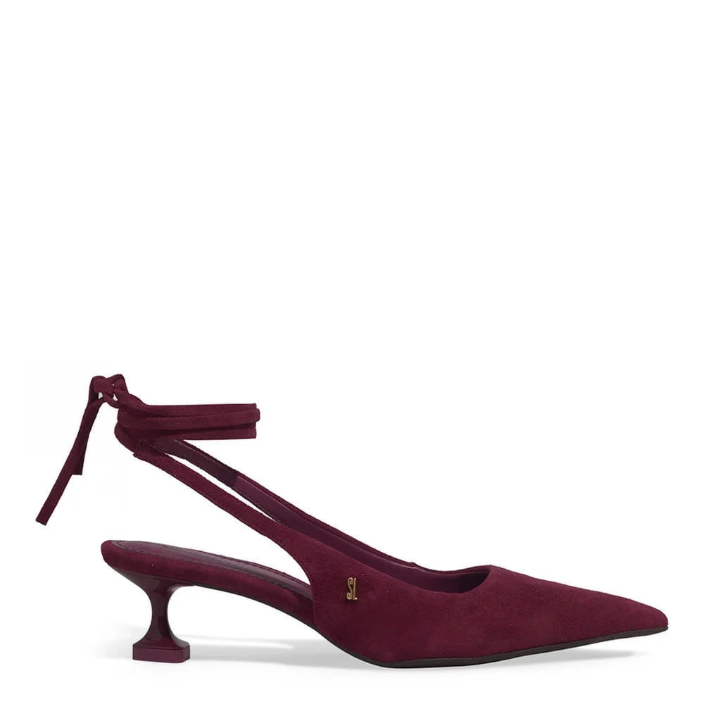 Scarpin Slingback Couro Camurça Salto Baixo Taça Roxo Beterraba - vista 1 de 3
