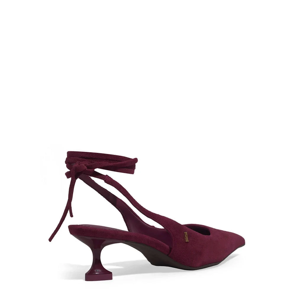 Scarpin Slingback Couro Camurça Salto Baixo Taça Roxo Beterraba - vista 3 de 3