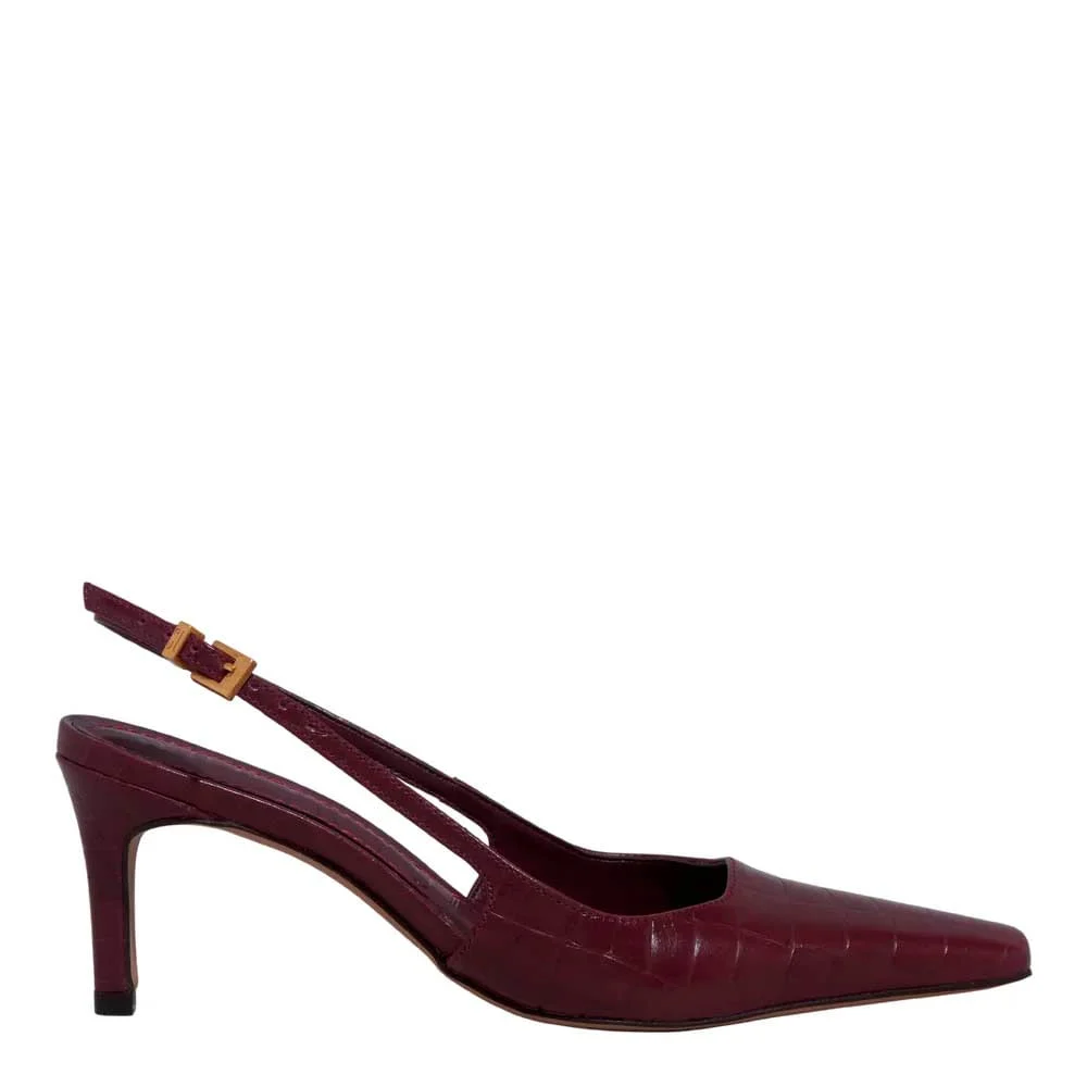 Scarpin Slingback Croco Bico Quadrado Roxo - vista 1 de 3