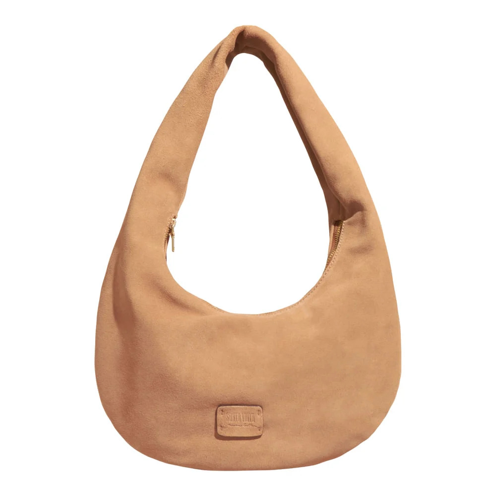 Bolsa Hobo Média Couro Camurça Bege Safari - vista 1 de 3