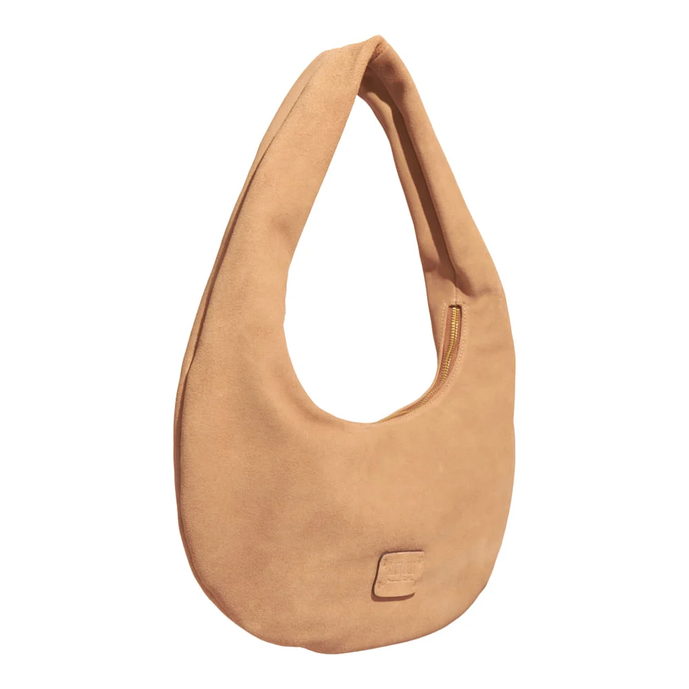 Bolsa Hobo Média Couro Camurça Bege Safari - vista 2 de 3