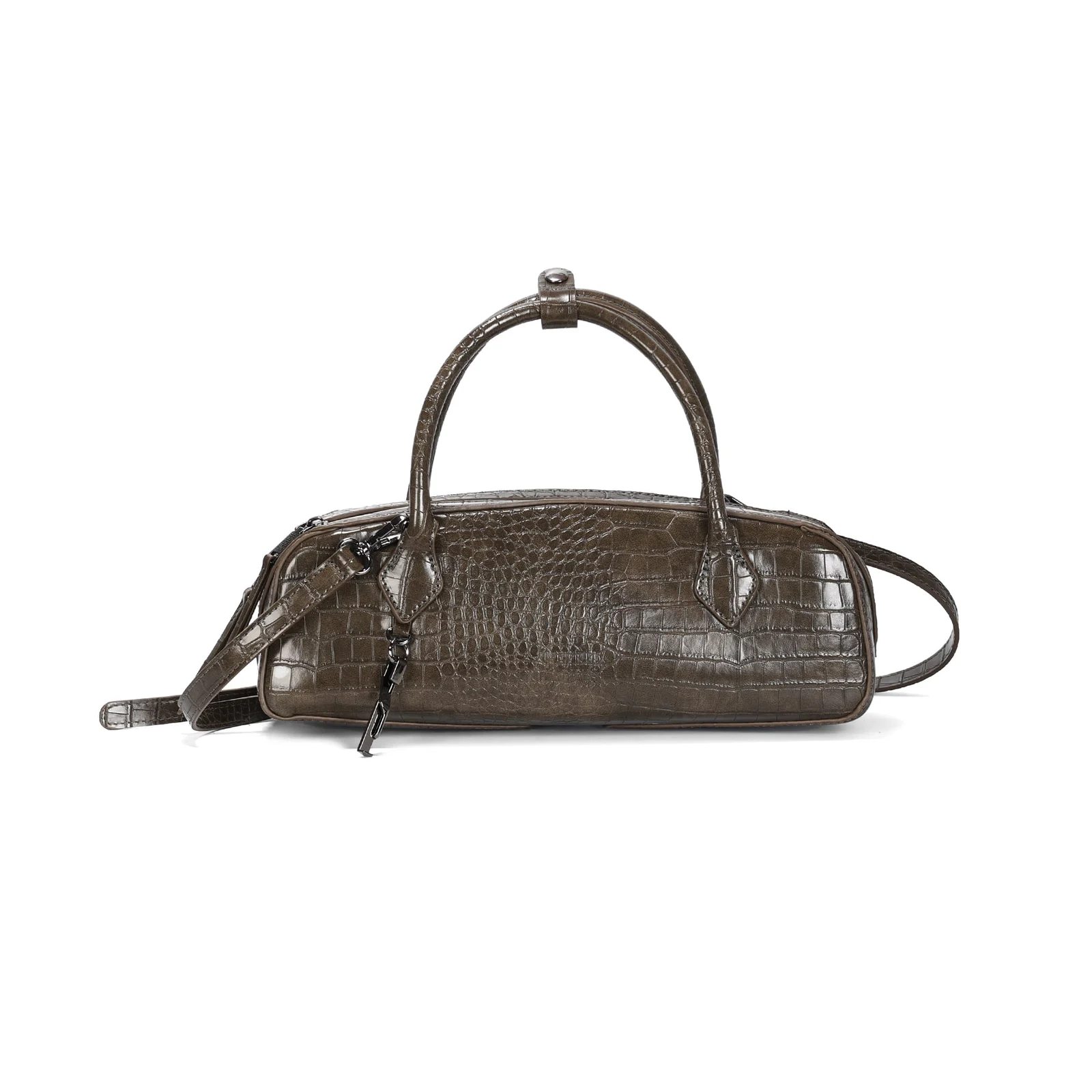 Bolsa Baguete Pequena Croco Verde Army Alça Dupla - vista 1 de 3