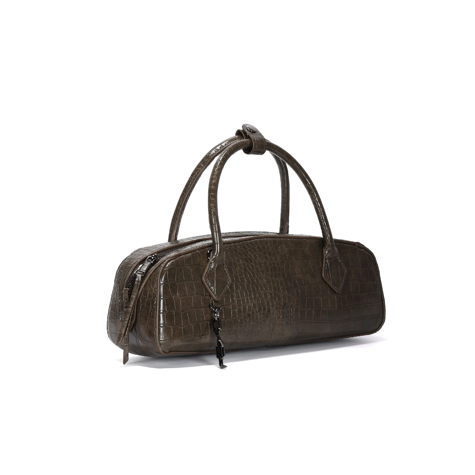 Bolsa Baguete Pequena Croco Verde Army Alça Dupla - vista 2 de 3