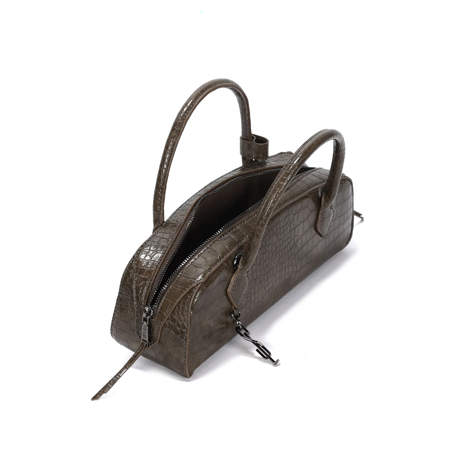 Bolsa Baguete Pequena Croco Verde Army Alça Dupla - vista 3 de 3