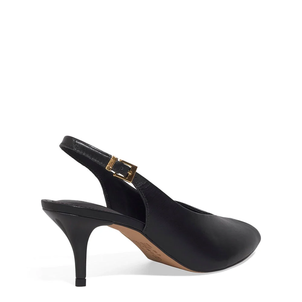 Peep Toe Slingback Couro Soft Salto Baixo Preto - vista 3 de 3