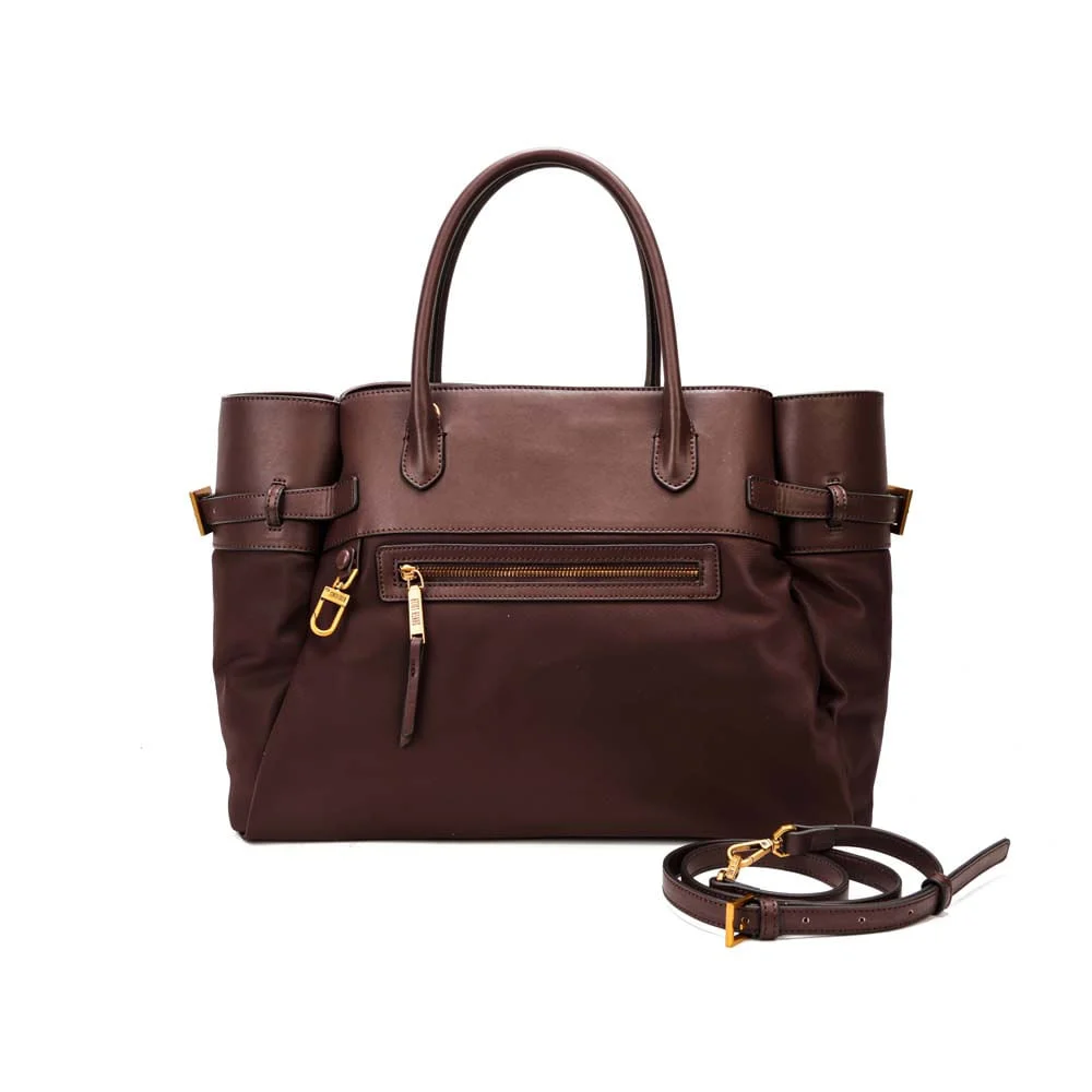 Bolsa Tote Grande Nylon Marrom Dark Alça Dupla - vista 1 de 8