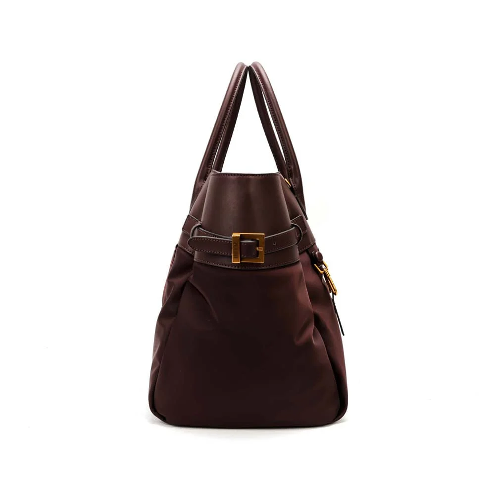 Bolsa Tote Grande Nylon Marrom Dark Alça Dupla - vista 5 de 8