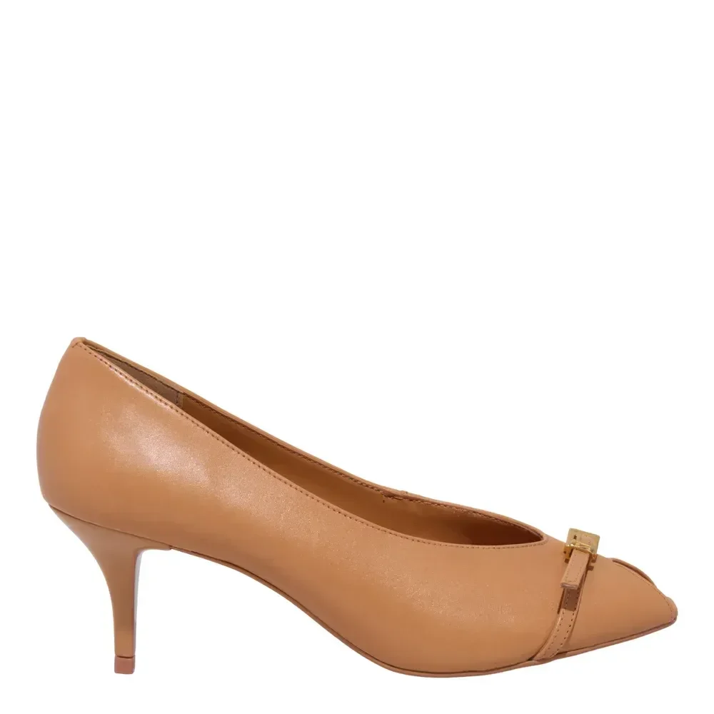 Peep Toe Couro Marrom Salto Baixo Fivela - vista 1 de 3