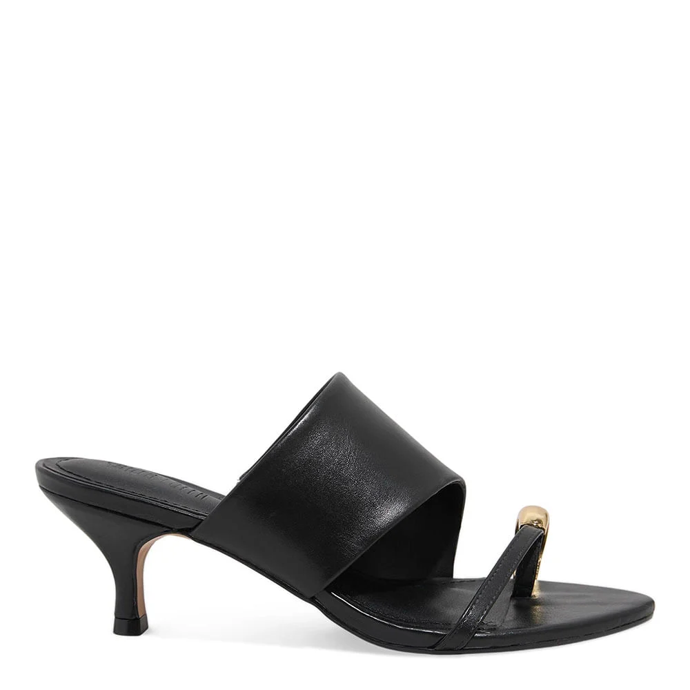 Mule Couro Nobre Preto Salto Baixo Fino - vista 1 de 4