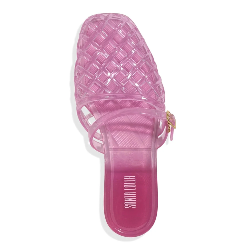 Mule Borracha Vazado Bico Quadrado Rosa - vista 4 de 4