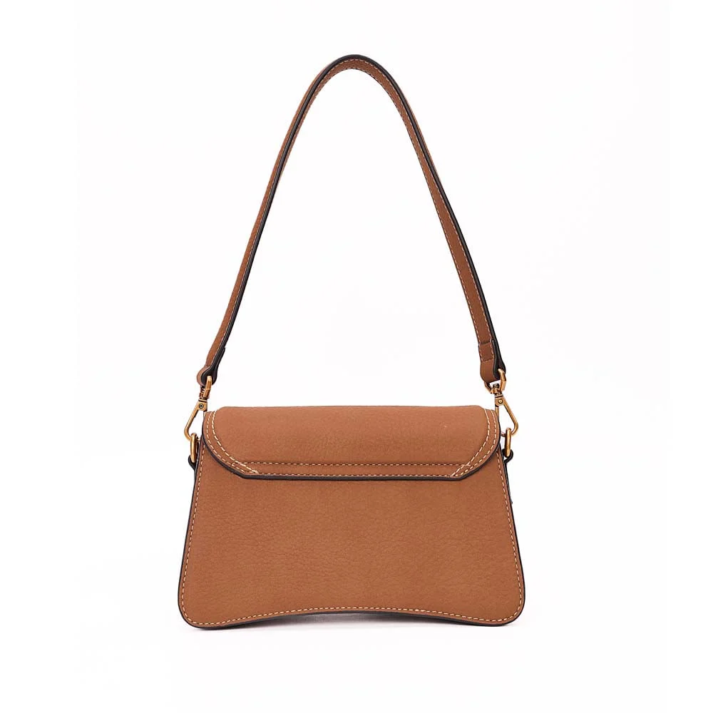 Bolsa Baguete Pequena Nobuck Terracota Pespontos - vista 4 de 6