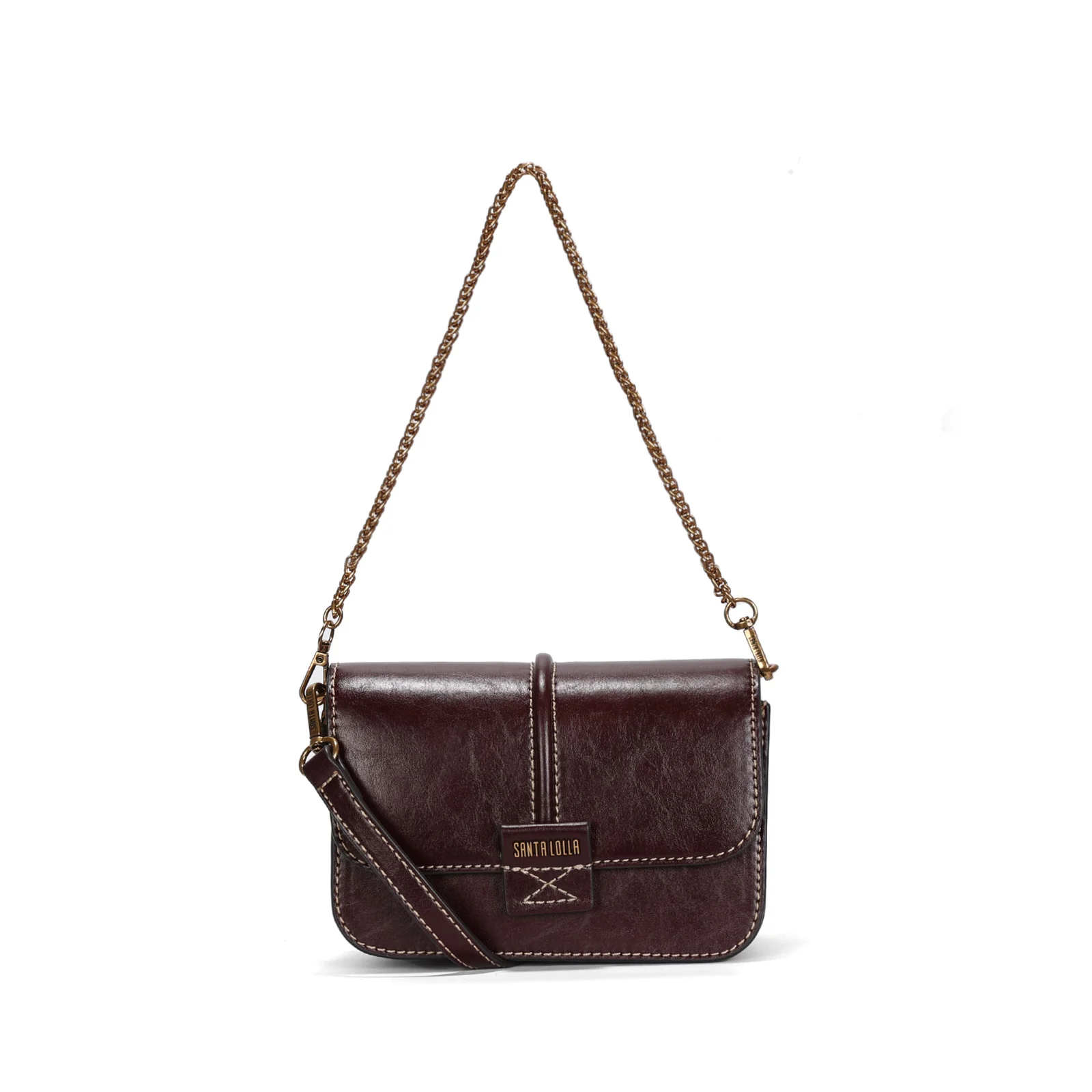 Bolsa Baguete Pequena Rústico Roxo Berry Pespontos - vista 1 de 3