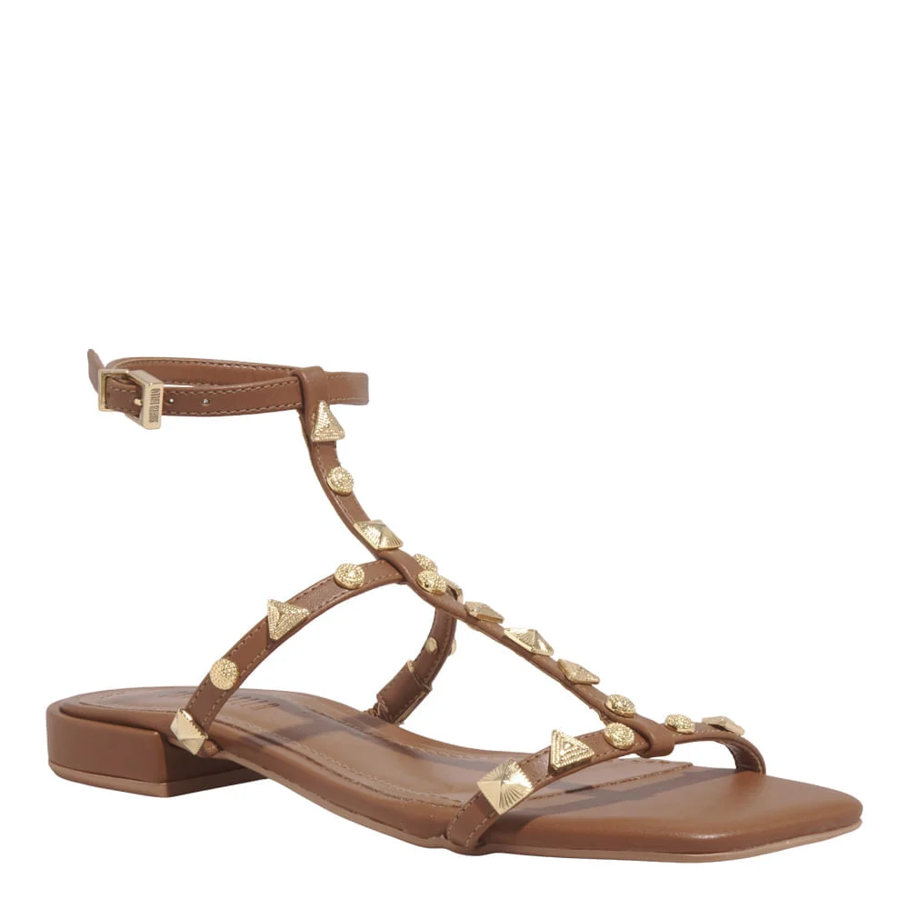 Rasteira Tachas Napa Soft Caramelo Bico Quadrado - vista 2 de 6